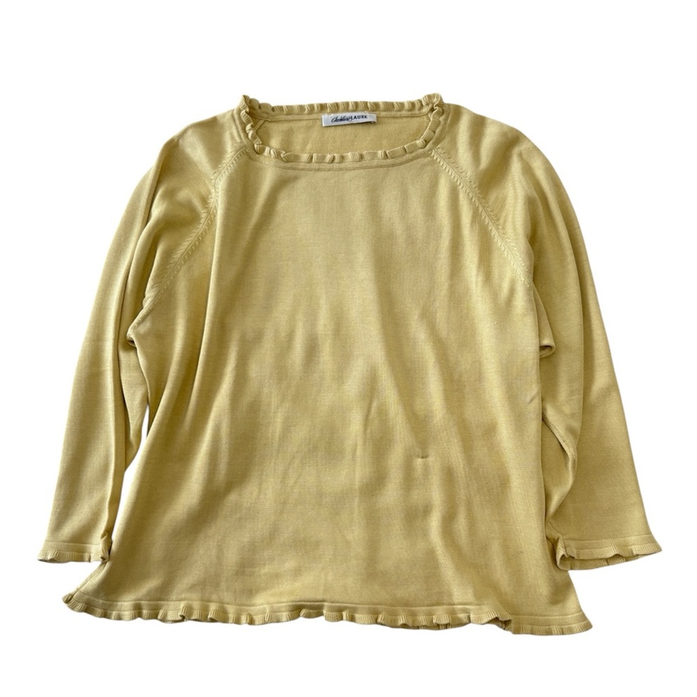 Light Yellow Ruffled Hem Knit Silk Top - Picture 4 of 7